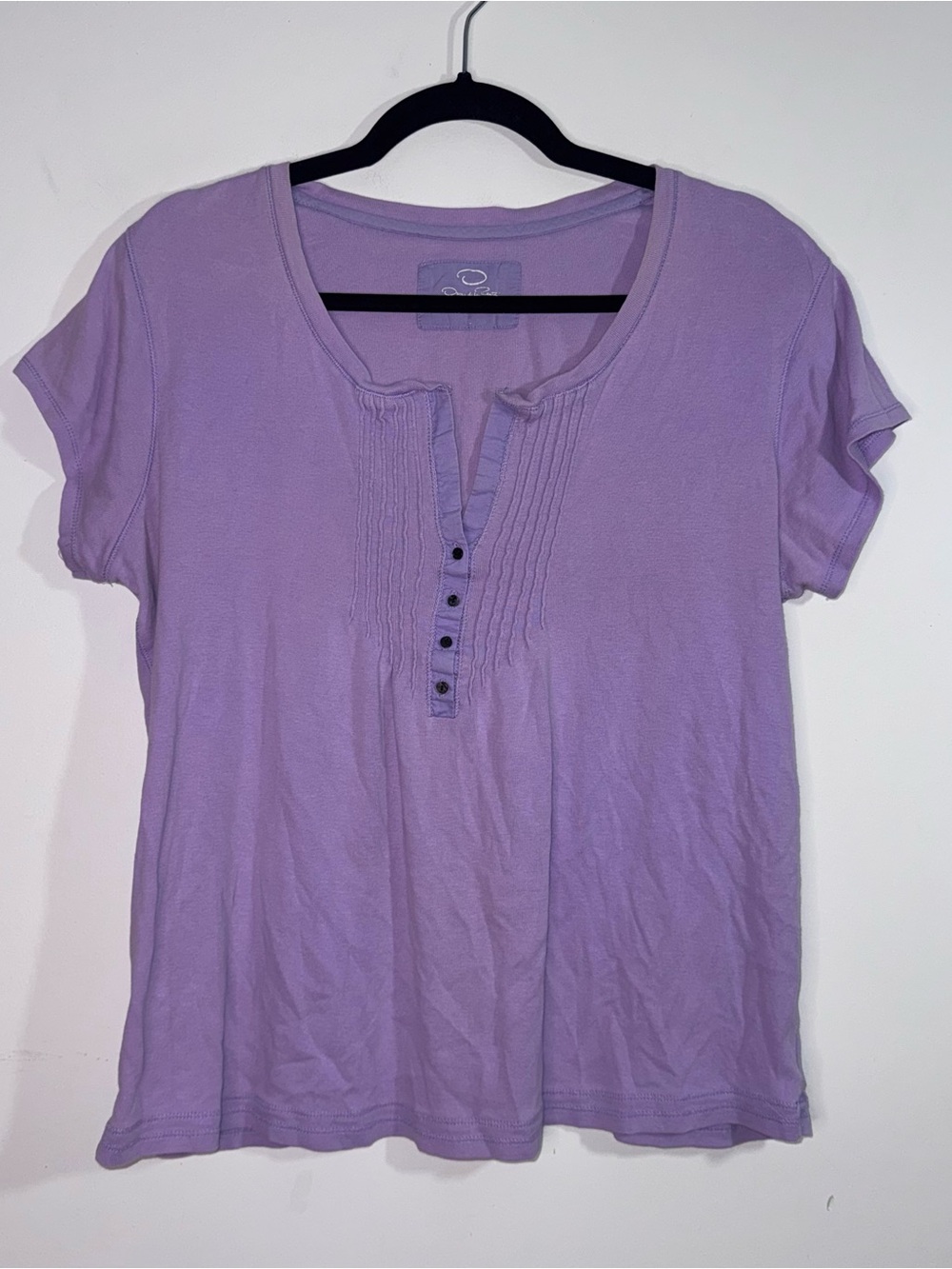Oscar de la Renta Lavender Purple Pintuck Henley T-Shirt Top Size L